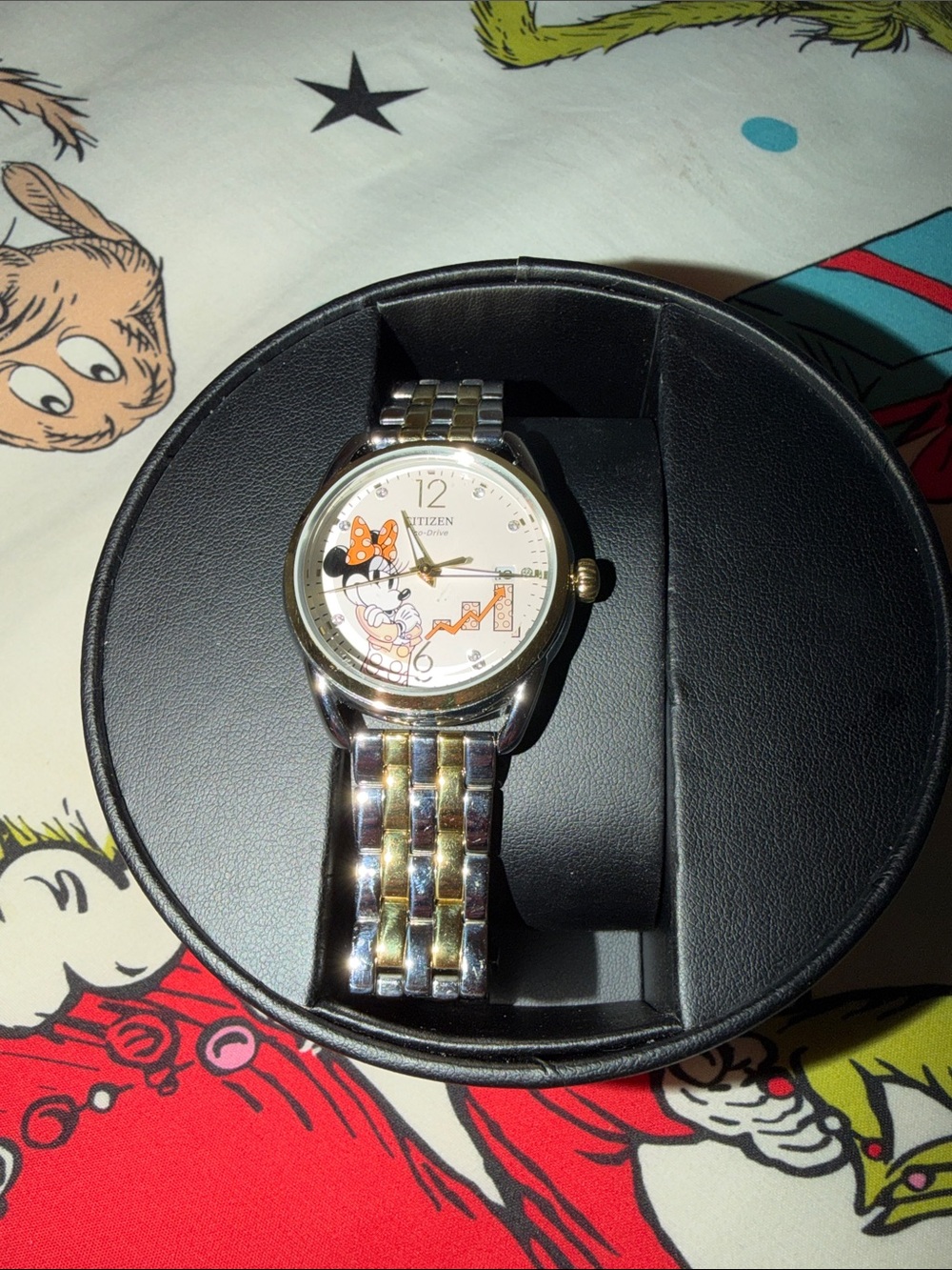 Citizen Two-Tone Minnie Mouse Watch with White Dial and Orange Accent